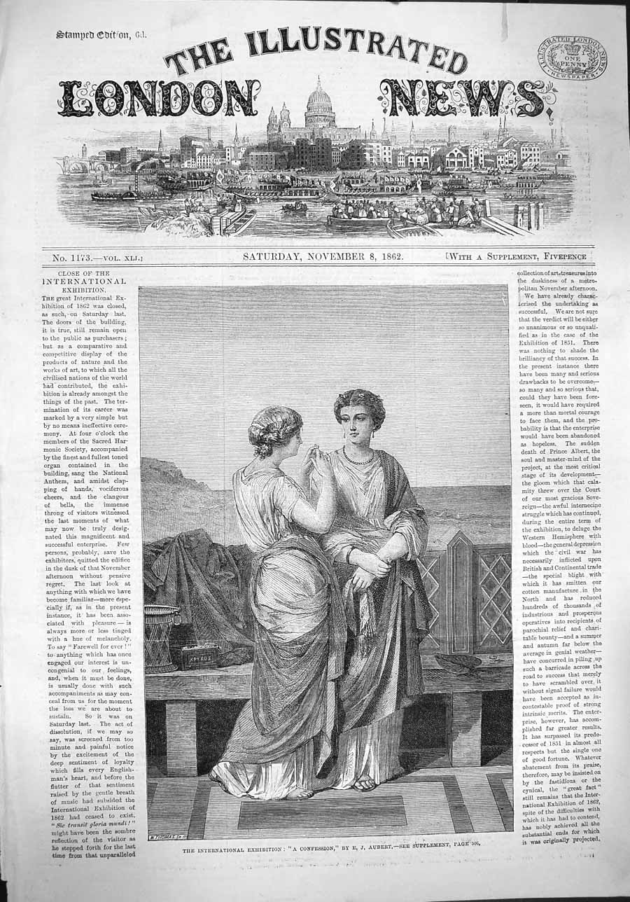 Old Antique Print 1862 International Exhibition Ladies Confession Aubert 19th
