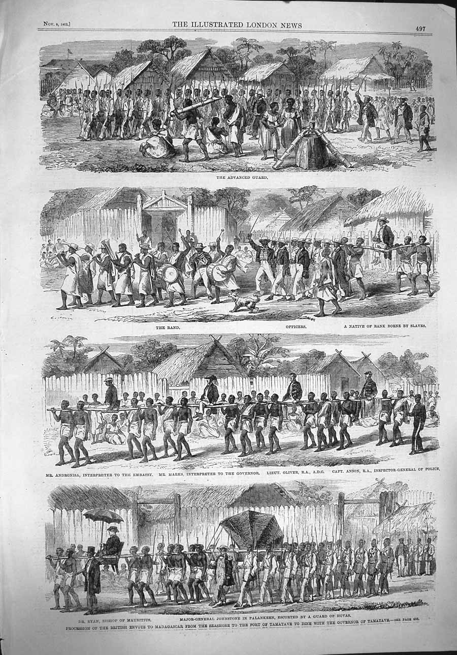 Old Antique Print 1862 Madagascar British Envoys War Fort Tamatave Oliver 19th
