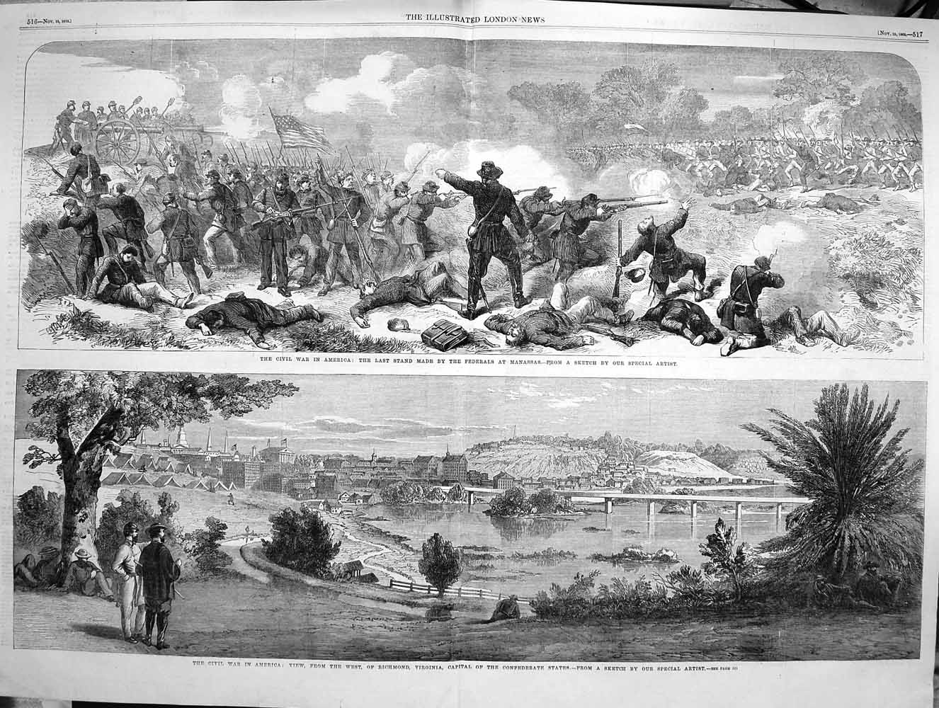 Old Antique Print 1862 War America Federals Manassas Richmond Virginia 19th