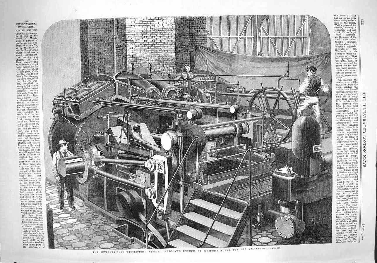 Old Antique Print 1862 International Exhibition Maudslay Engines Valiant 19th