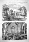 Original Old Antique Print 1862 Schools England Rugby Chapel Cricket Sport Boys