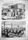Original Old Antique Print 1862 Cotton Famine Manchester School Sewing Class