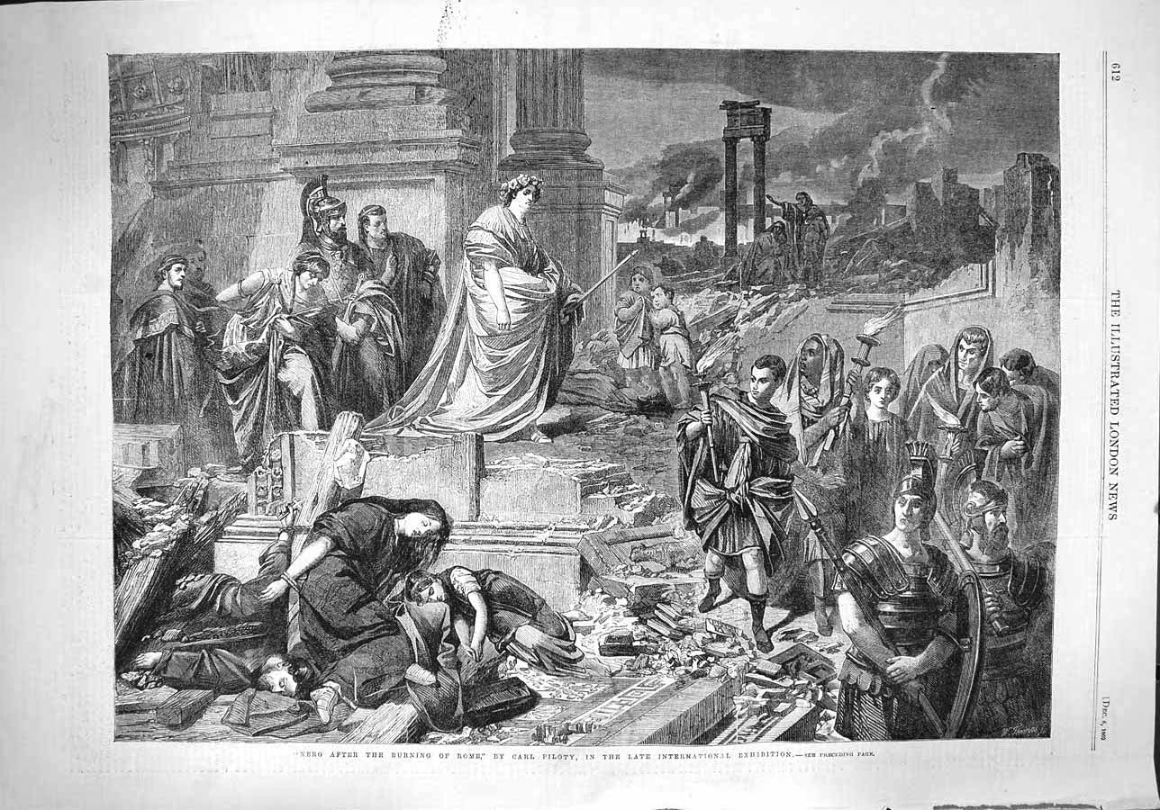 Old Antique Print 1862 Scene Nero Burning Rome International Exhibition 19th