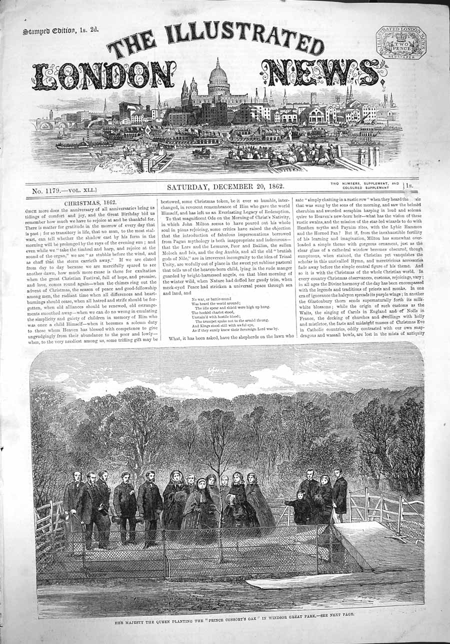 Original Old Antique Print 1862 Queen Prince Consort Oak Tree Windsor Gre 19th