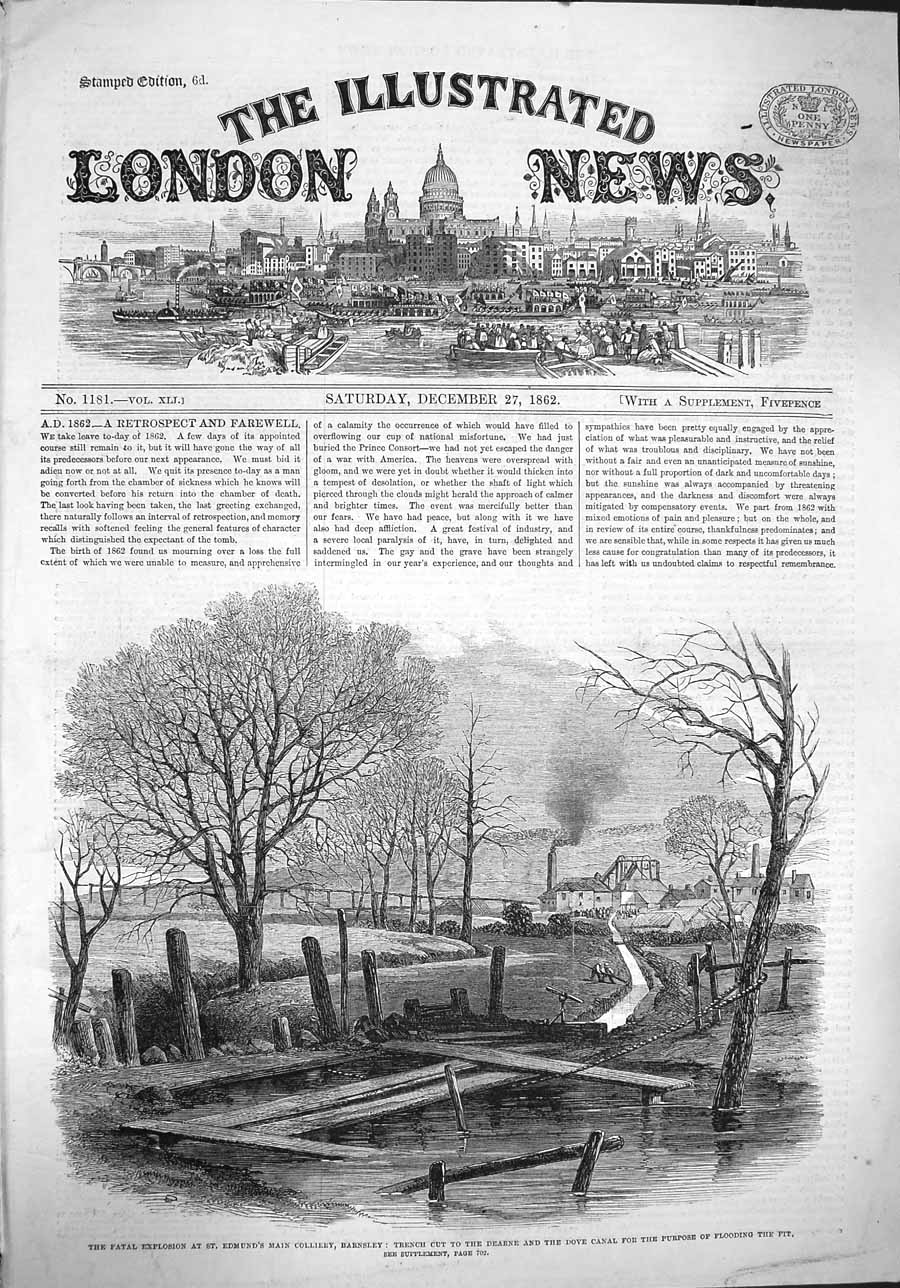 Original Old Antique Print 1862693 Exlposion Edmund Colliery Barnsley Mining