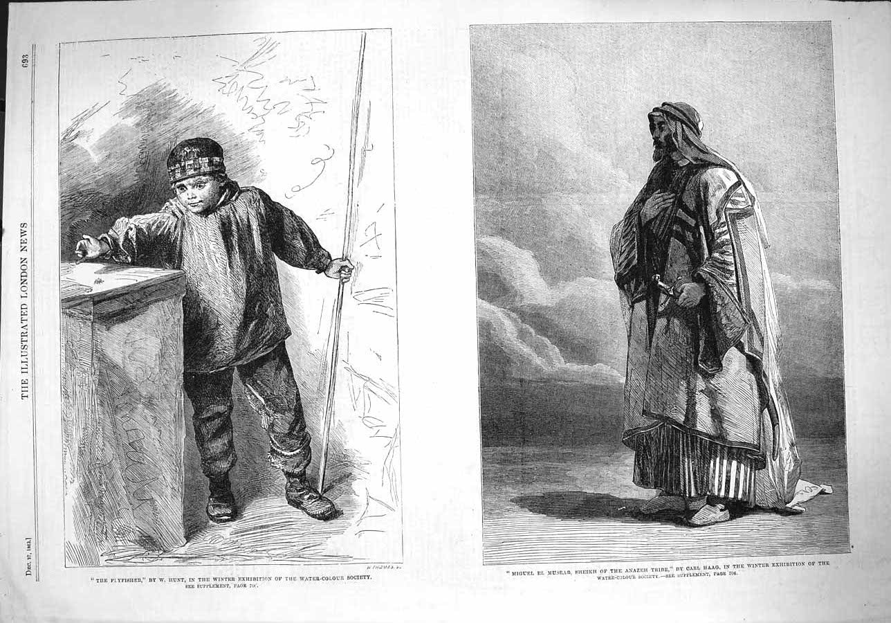 Original Old Antique Print 1862 Miguel El Musrab Sheikh Anazeh Tribe Flyfishing
