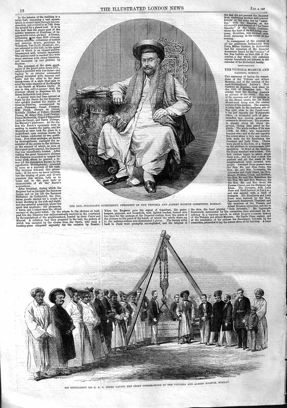 Old Antique Print 1863 Jugonnath Sunkersett Frere Victoria Museum Bombay 19th