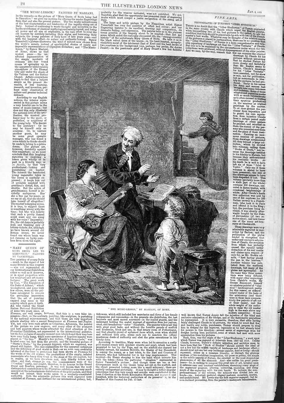 Original Old Antique Print 1863 Music Lesson Children Man Woman 19th