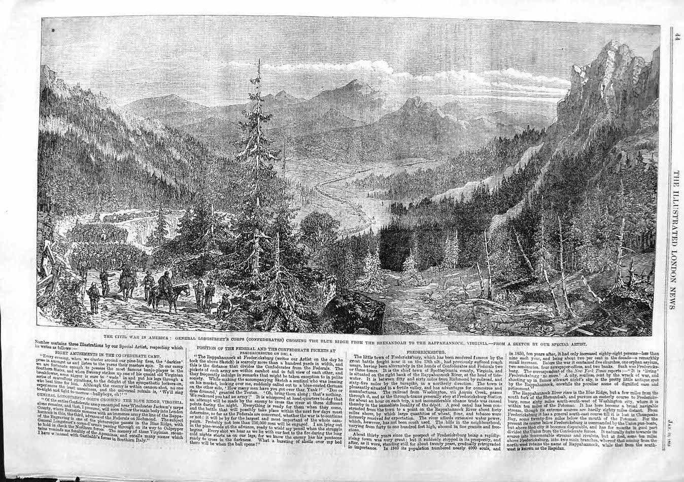Original Old Antique Print 1863 War America General Longstreet Corps Virginia