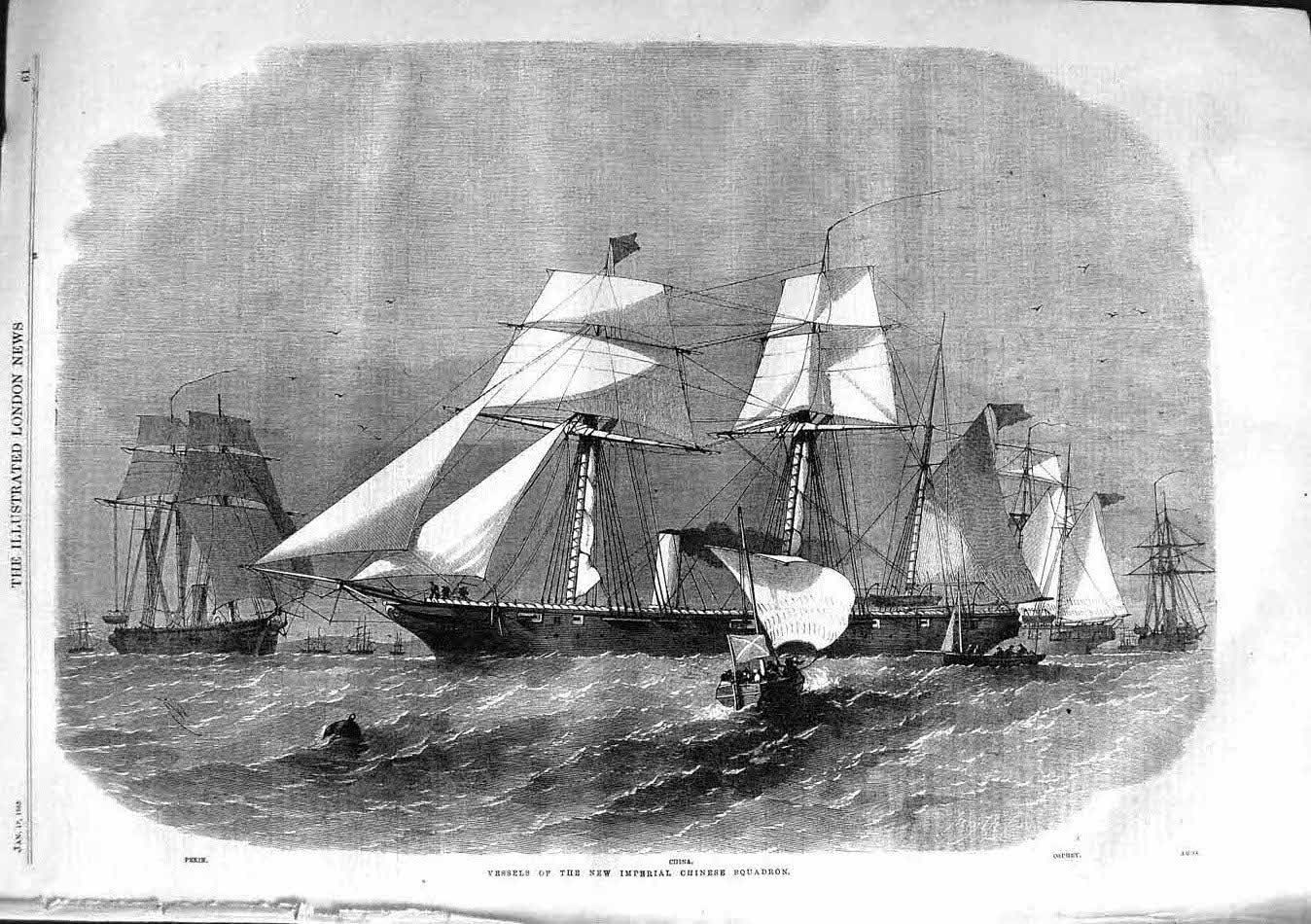 Original Old Antique Print 1863 Imperial Chinese Squadron Ships Osprey Chin 19th
