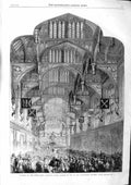 Old Antique Print 1863 Concert Great Hall Hampton Court Palace Lancashire 19th