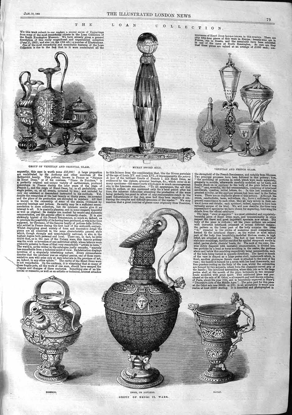 Original Old Antique Print 1863 Murat Sword Henry Ii War Edmund Waterton Rings