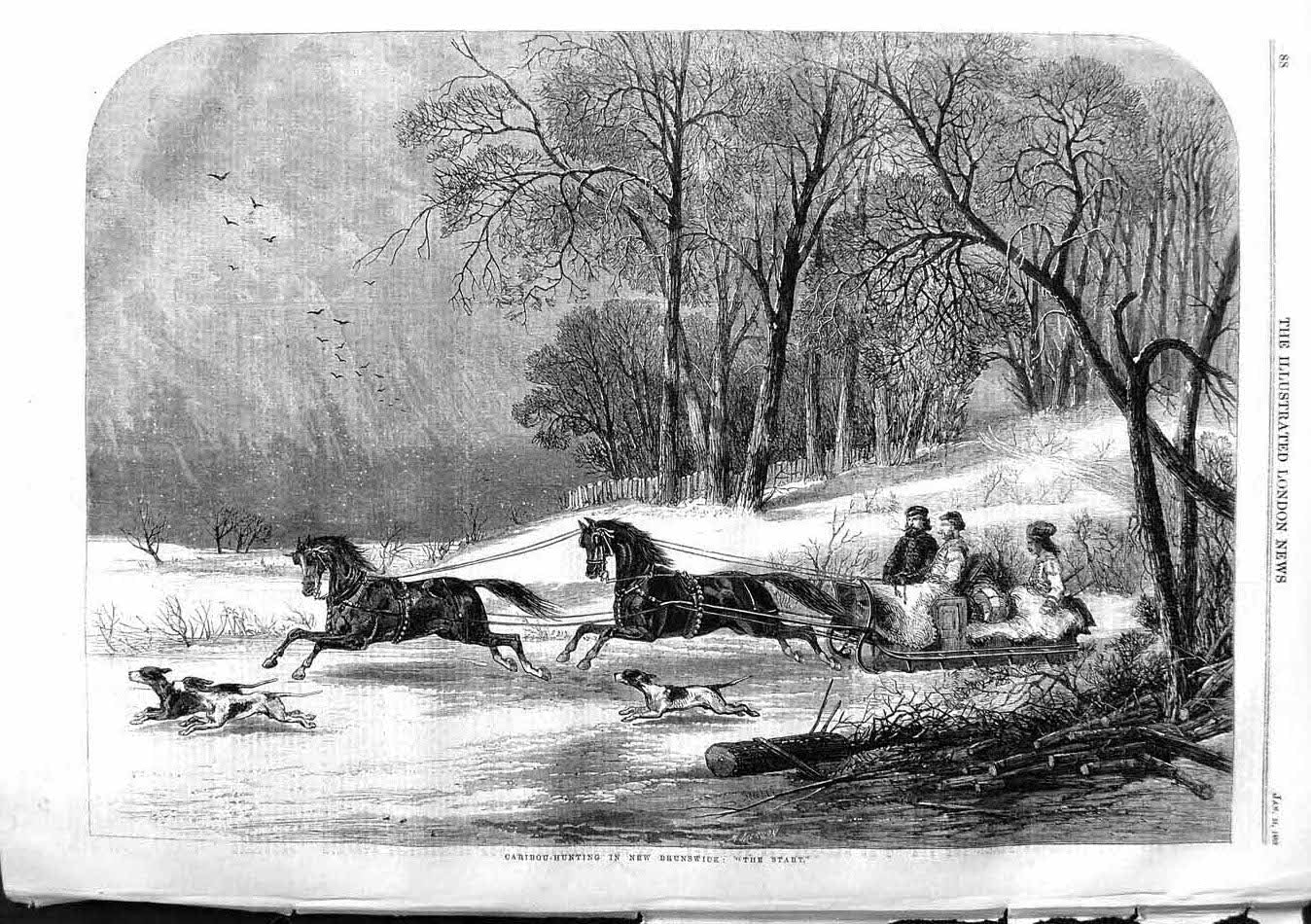 Original Old Antique Print 1863 Caribou Hunting New Brunswick Canada Sport 19th