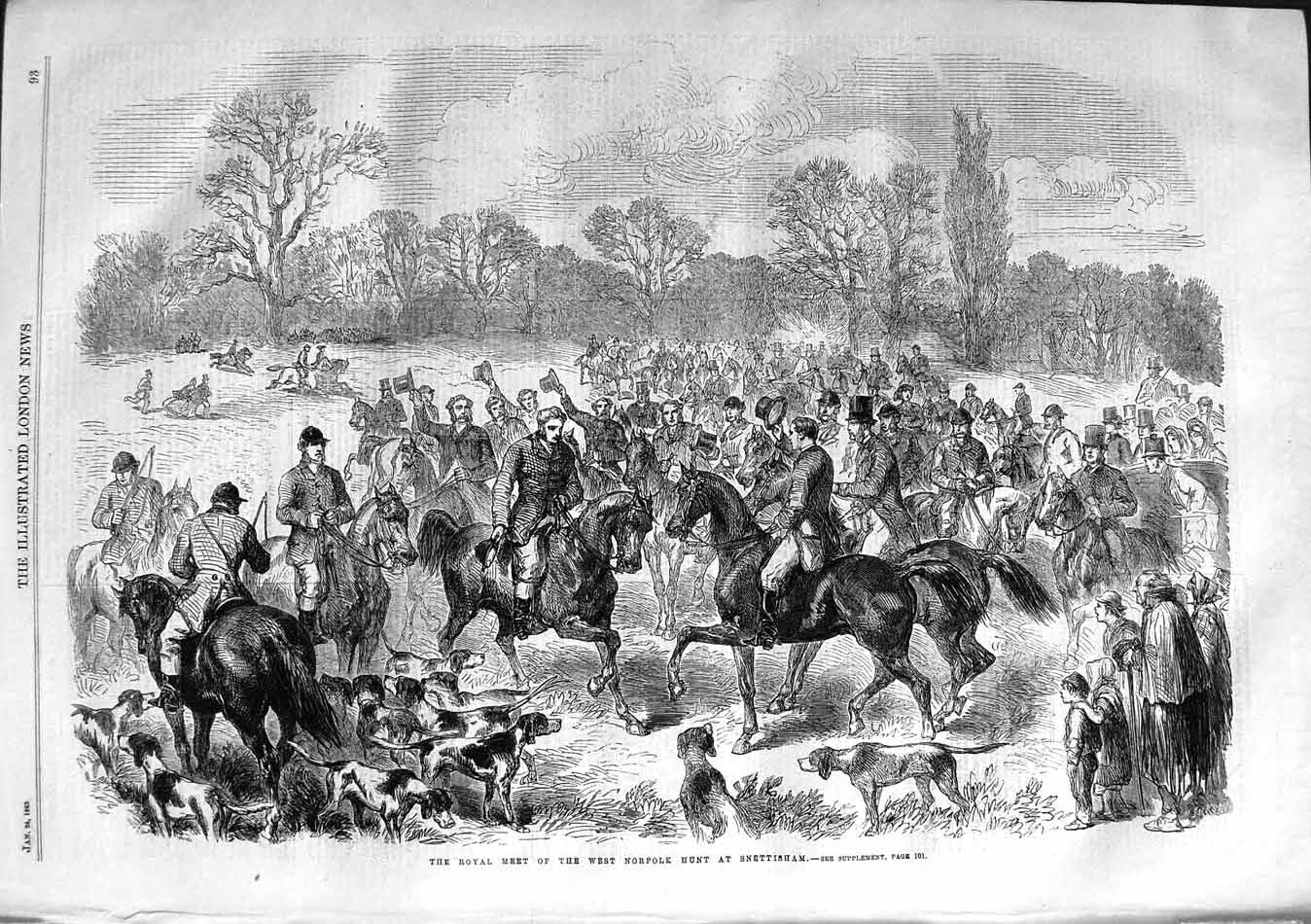 Original Old Antique Print 1863 Royal Meet West Norfolk Hunt Snettisham 19th