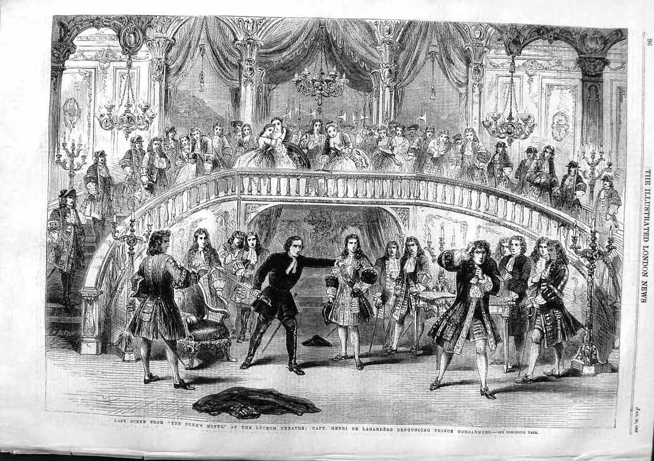 Original Old Antique Print 1863 Duke'S Motto Lyceum Theatre Princ Gonzangues