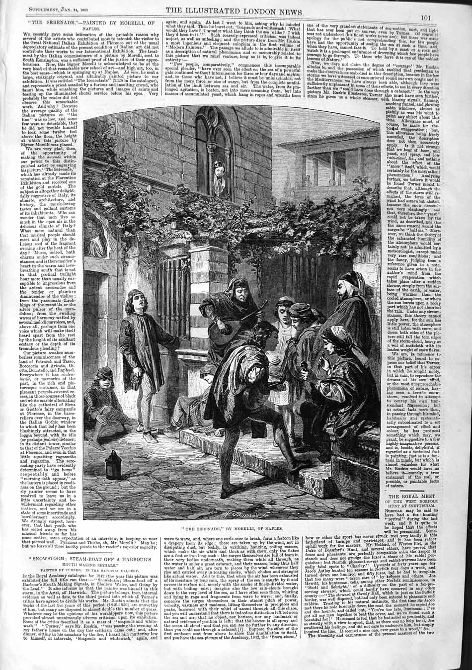 Original Old Antique Print 1863 Morelli Naples Italy Art Serenade Music House