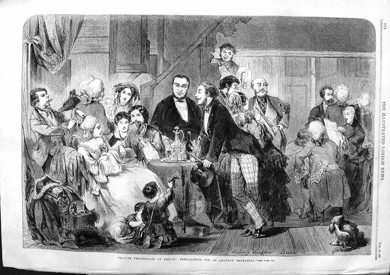Original Old Antique Print 1863 Private Theatricals Berlin Germany Rehearsal