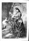 Original Old Antique Print 1863 Mother Children Baby Stair House Bedtime Barnes