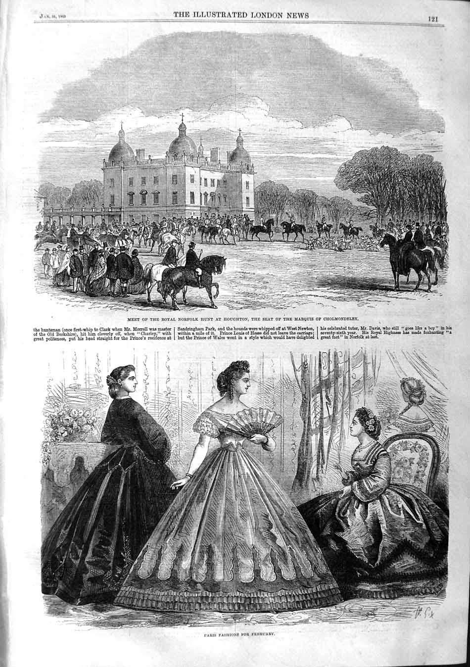 Old Antique Print 1863 Royal Norfolk Hunt Houghton Cholmondeley Fashion 19th