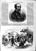 Antique Old Print *3757 1863 Horace Vernet Suez Canal Cotton Market Zagazig