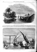 Original Old Antique Print 1863 Suez Canal Tel-El-Kibeer Lake Timsah Rue Chalet