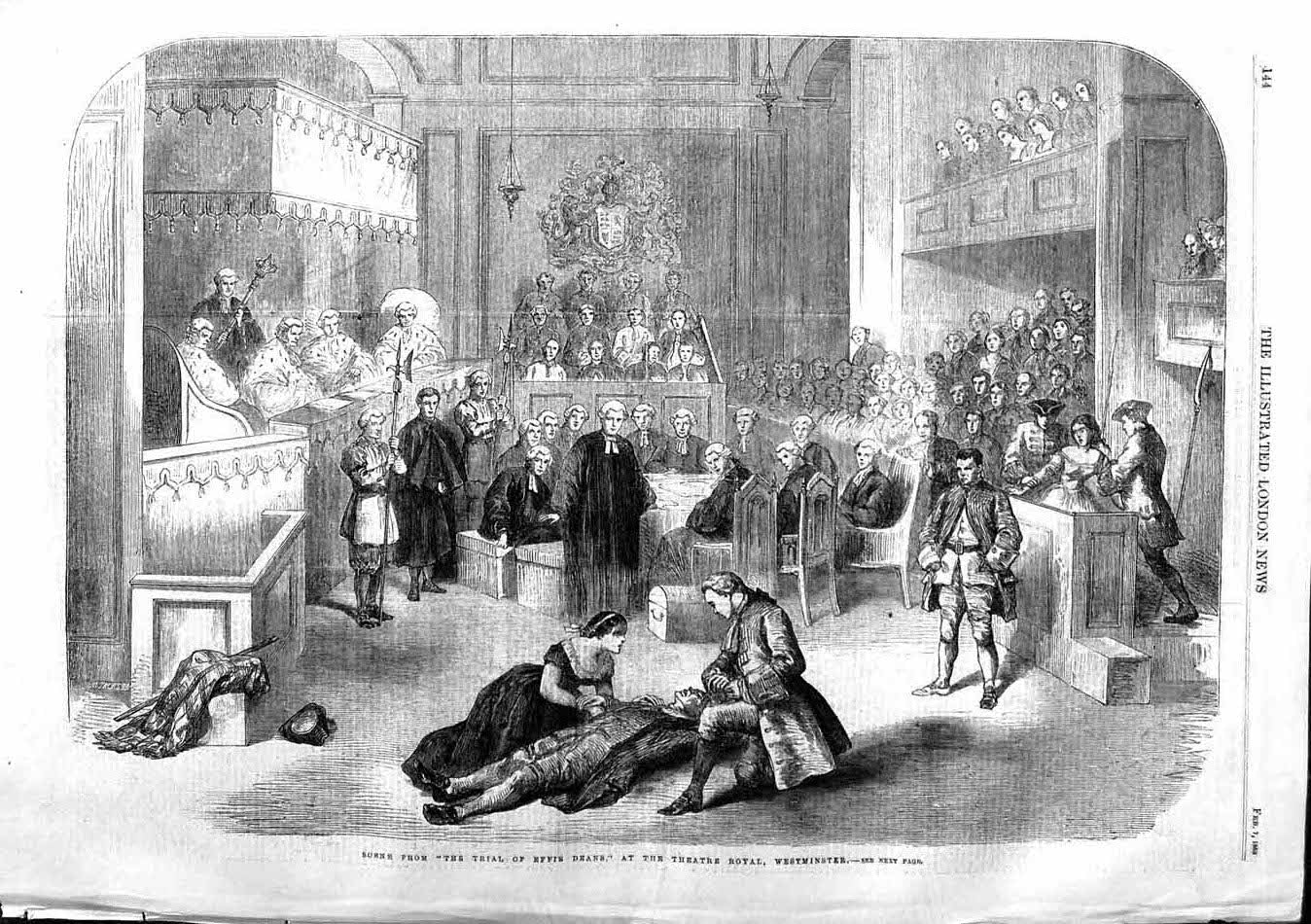 Old Antique Print 1863 Scene Trial Effie Deans Theatre Royal Westminster 19th