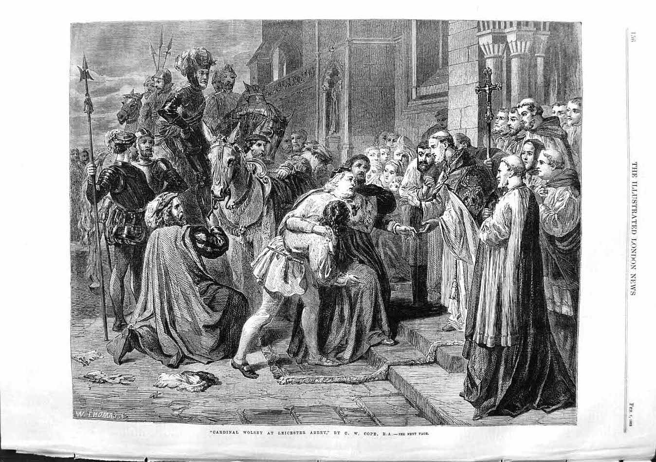 Original Old Antique Print 1863 Scene Cardinal Wolsey Leicester Abbey England