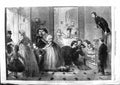 Original Old Antique Print 1863 St. Valentines Day Children Ladies Postman Hunt