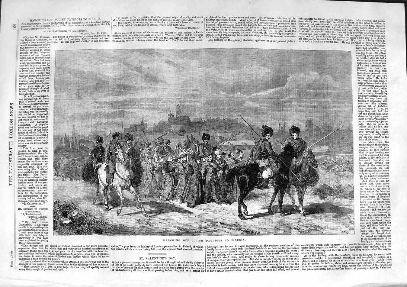 Original Old Antique Print 1863 Scene Marching Polish Patriots Siberia Hors 19th