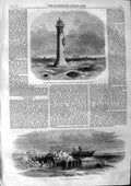 Original Old Antique Print 1863 Lytham Lighthouse Lancashire Ruins Heav 19th