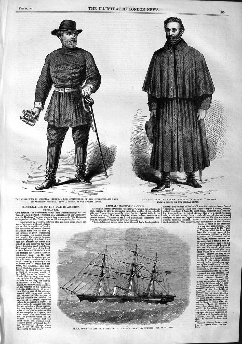 Original Old Antique Print 1863 Ship Columbine Lumley War America Lee Stonewall