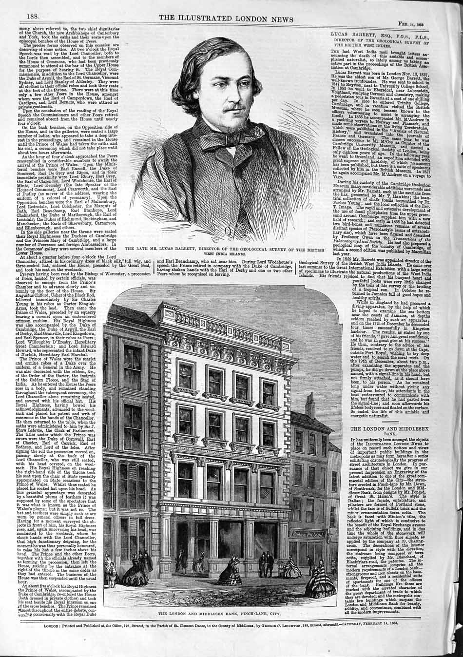 Original Old Antique Print 1863 Lucas Barrett London Middlesex Bank Fin 19th