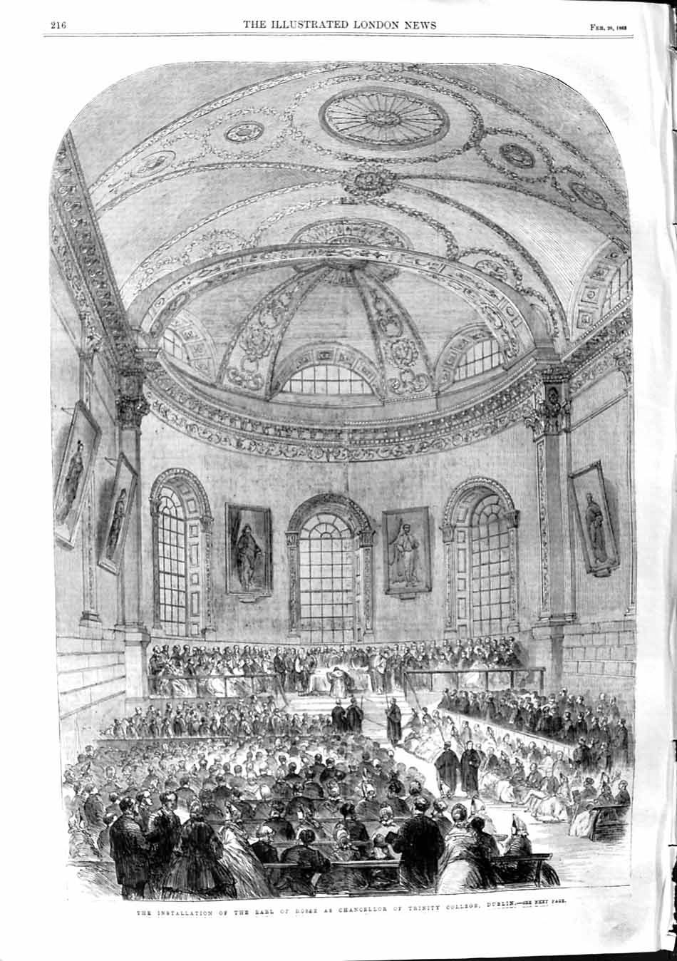 Original Old Antique Print 1863 Installation Earl Rosse Trinity College Dublin