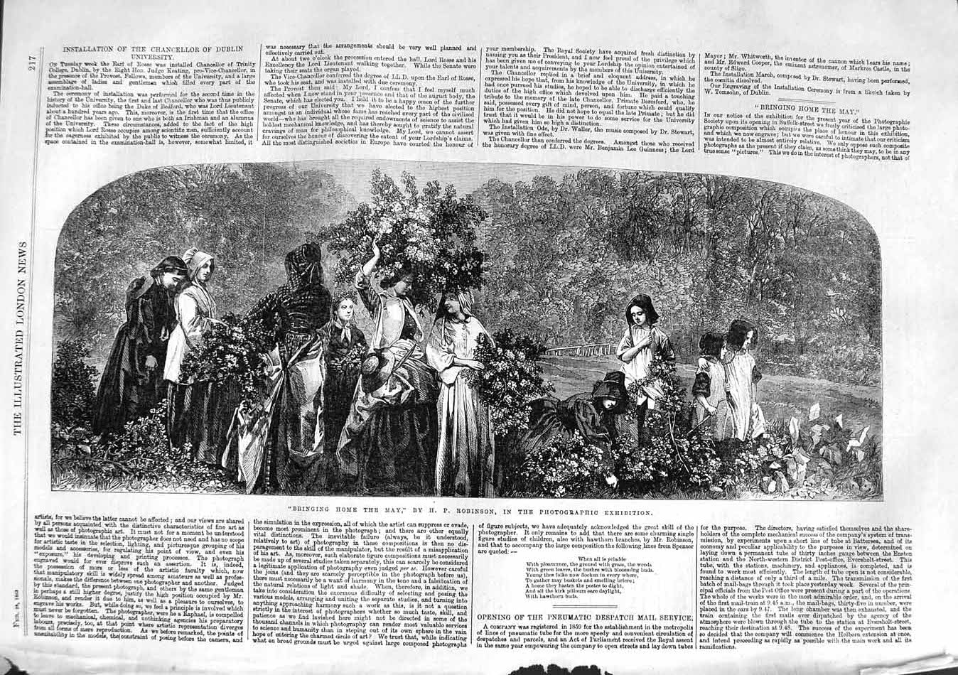 Original Old Antique Print 1863 Scene Bringing Home May Harvest Agriculture