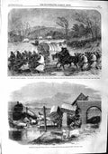 Original Old Antique Print 1863 War America Army Potomac Rappahannock Railway