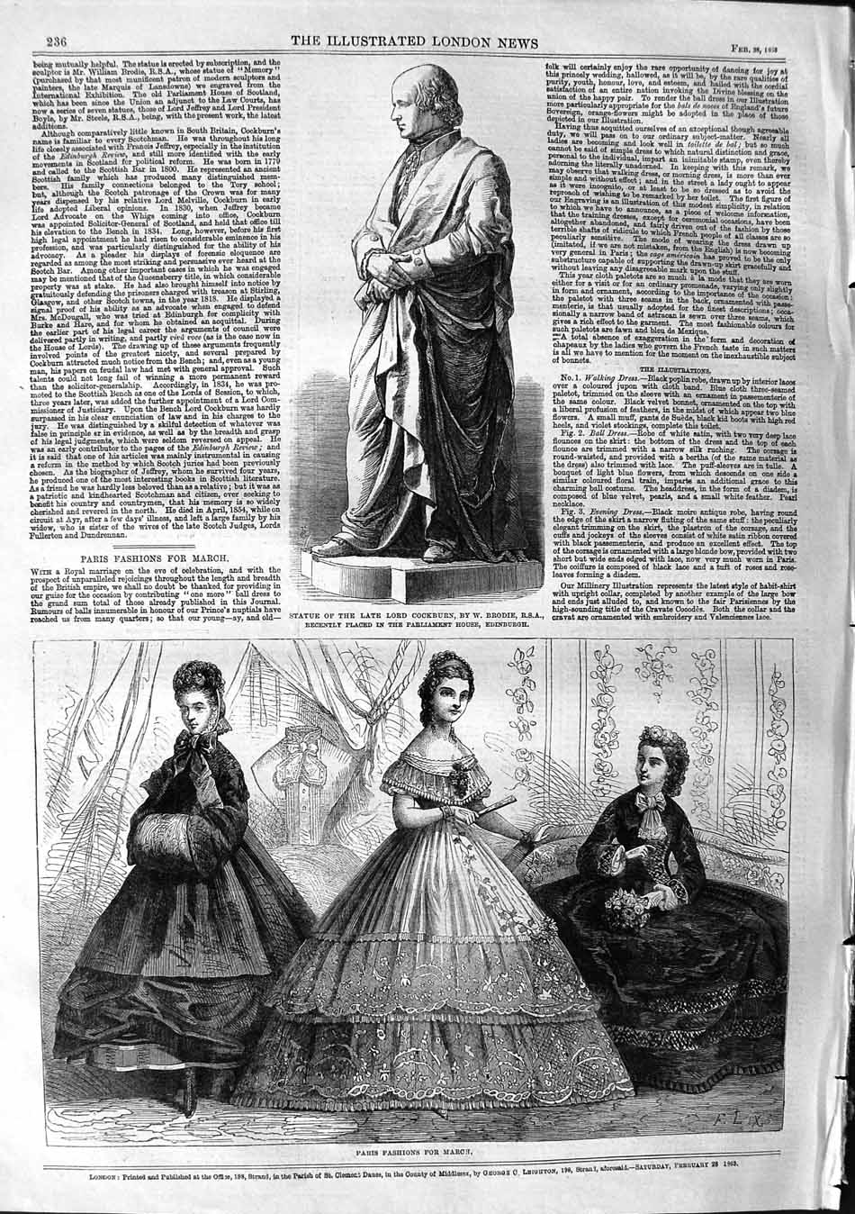 Old Antique Print 1863 Statue Lord Cockburn Parliament Edinburgh Fashion 19th