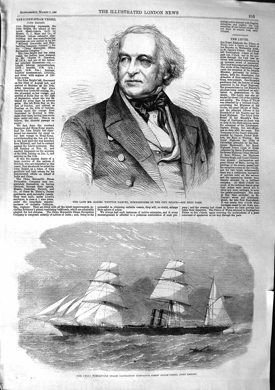 Original Old Antique Print 1863 Daniel Whittle Harvey China Ship John Bright