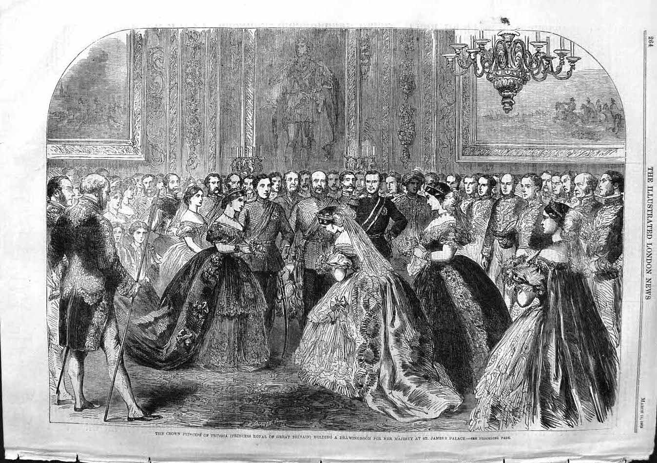 Original Old Antique Print 1863 Crown Princess Prussia Royal St. James Palace