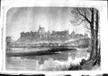 Original Old Antique Print 1863 View Windsor Castle London Cattle River Thames