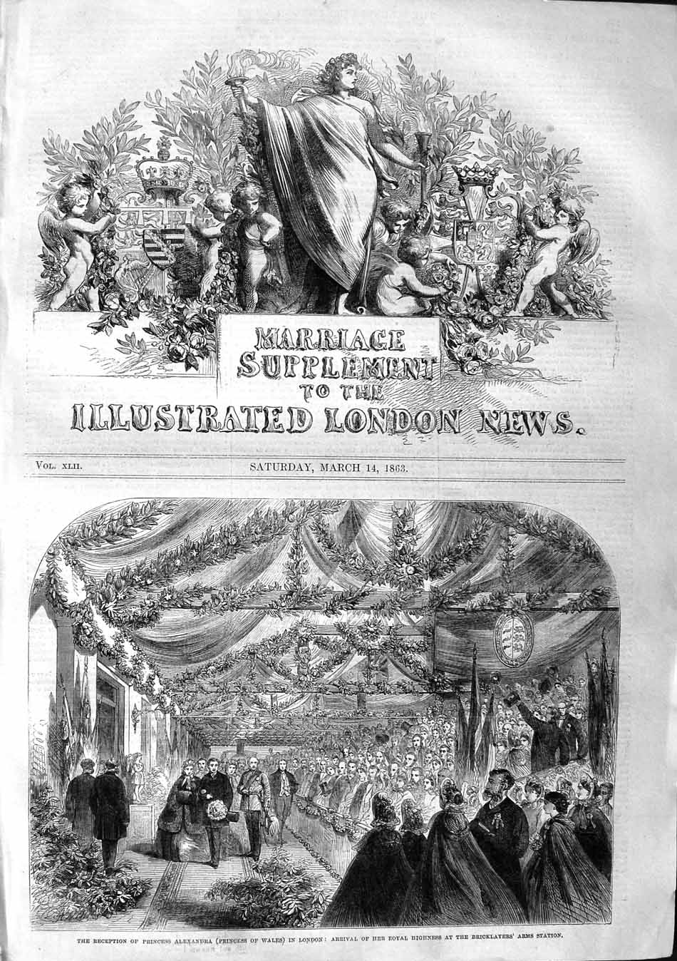Original Old Antique Print 1863 Princess Alexandra Wales London St. Pauls Hyde