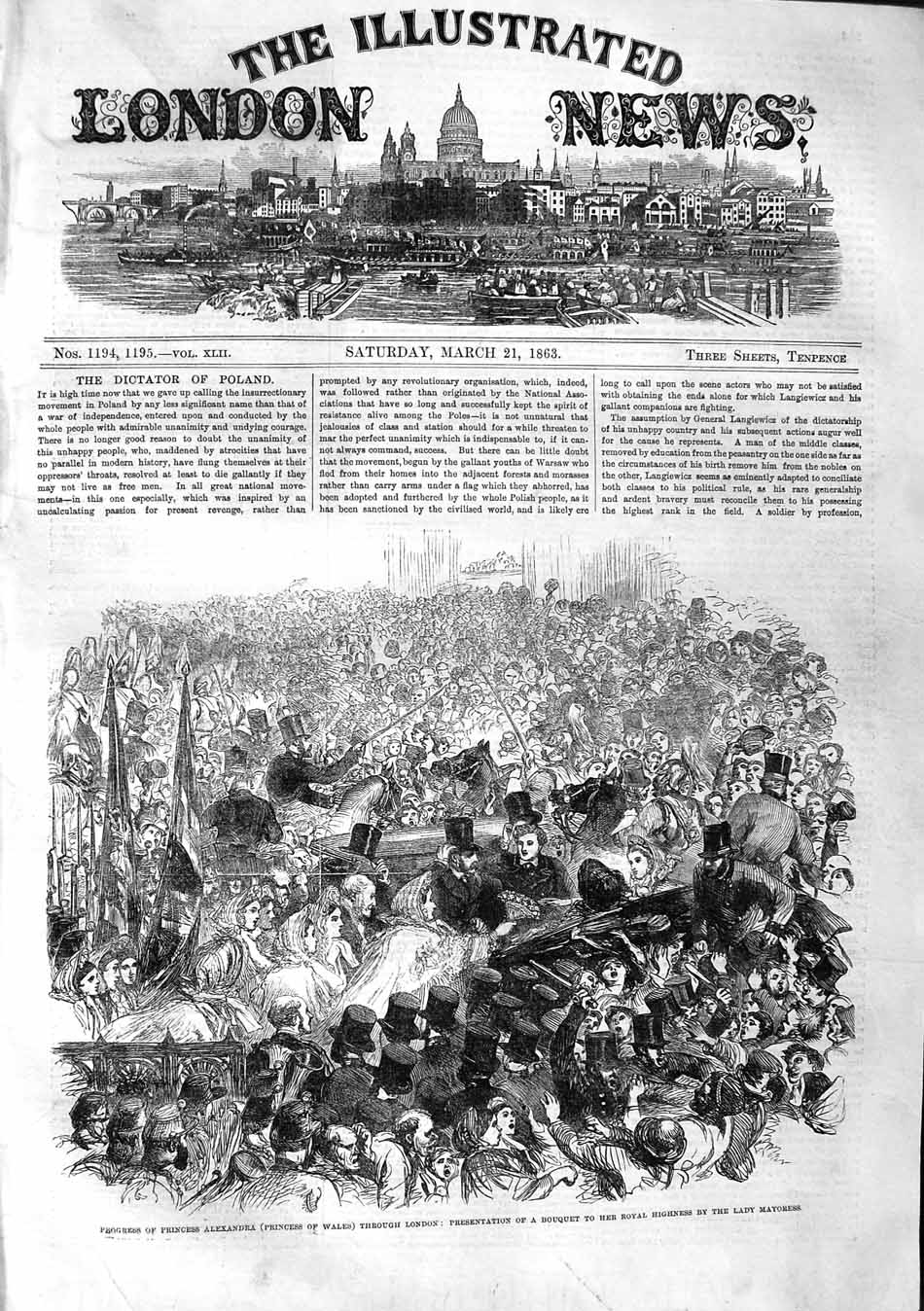 Original Old Antique Print 1863 Princess Alexandra Wales London Procession 19th