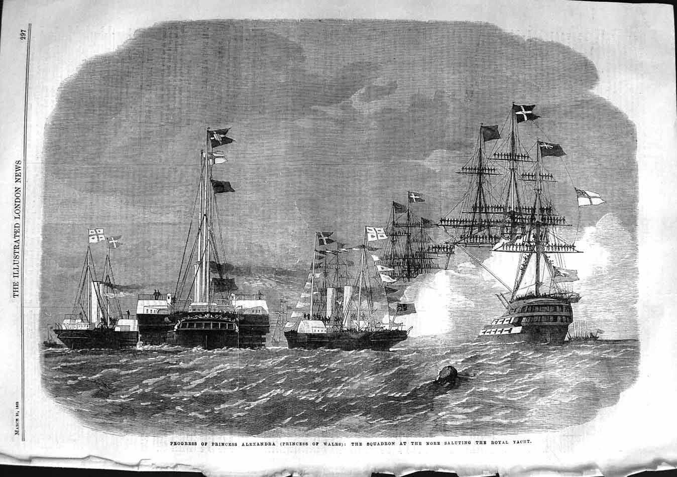 Original Old Antique Print 1863 Princess Alexandra Wales Ship Nore Royal Yacht