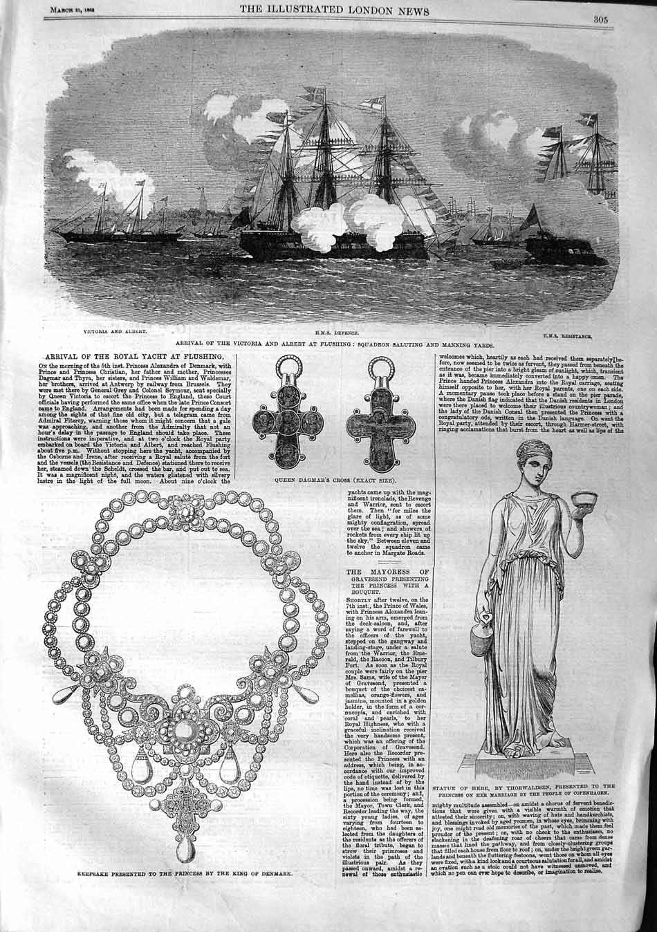 Original Old Antique Print 1863 Hebe Victoria Albert Ship Resistance Defence