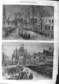 Original Old Antique Print 1863 Royal Carriage Arch Eton School Boys Windsor