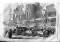 Original Old Antique Print 1863 Royal Party Passing Curfew Tower Windsor London