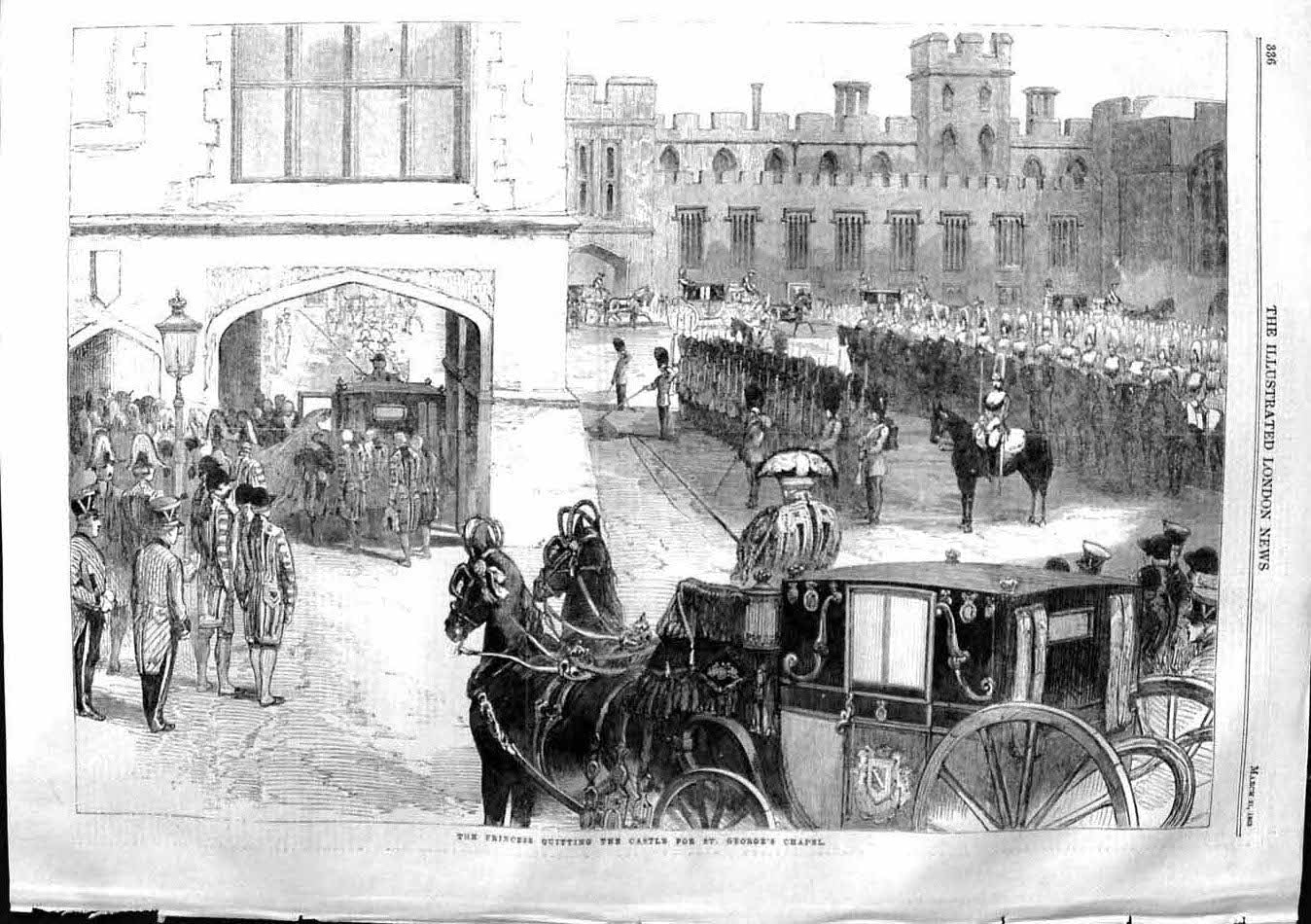 Old Antique Print 1863 Princess Leaving Castle London St. George'S Chapel 19th