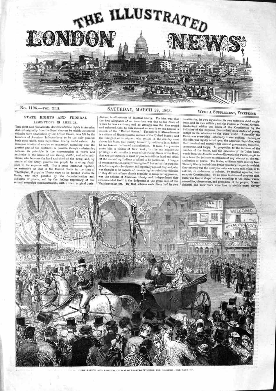 Original Old Antique Print 1863 Prince Princess Wales Windsor Osborne London