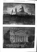 Original Old Antique Print 1863 St. Paul'S Cathedral River Mansion House London