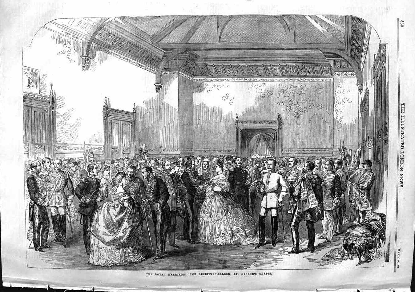 Original Old Antique Print 1863 Royal Wedding Reception Saloon George'S Chapel
