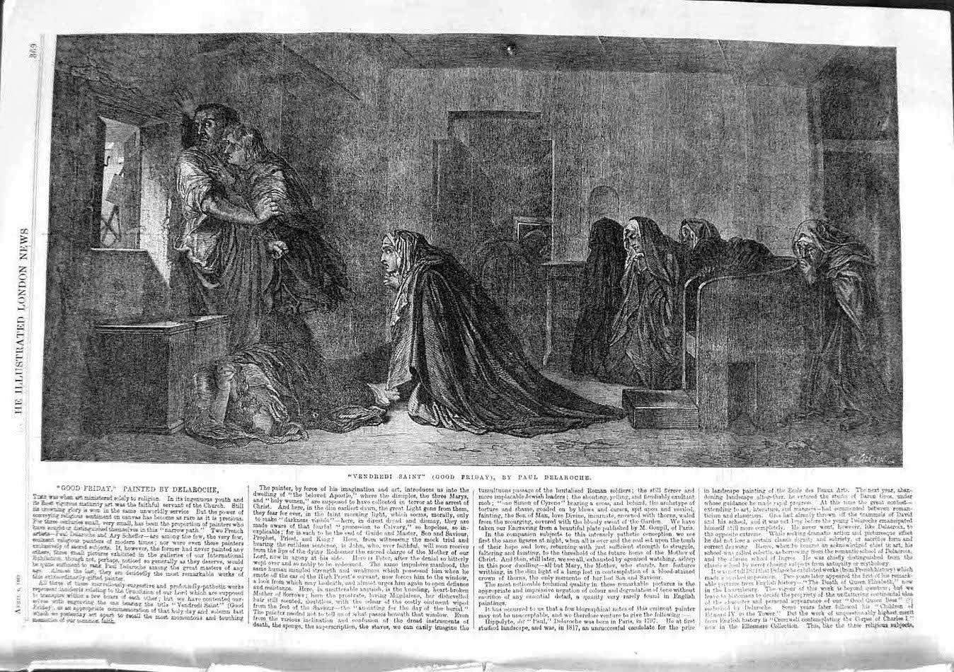 Old Antique Print 1863 Good Friday Vendredi Saint Paul Delaroche Fine Art 19th